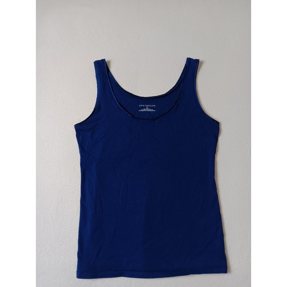 Ann Taylor Womens M Navy Blue Tank Top Scoop Neck Cotton Stretch Sleeveless